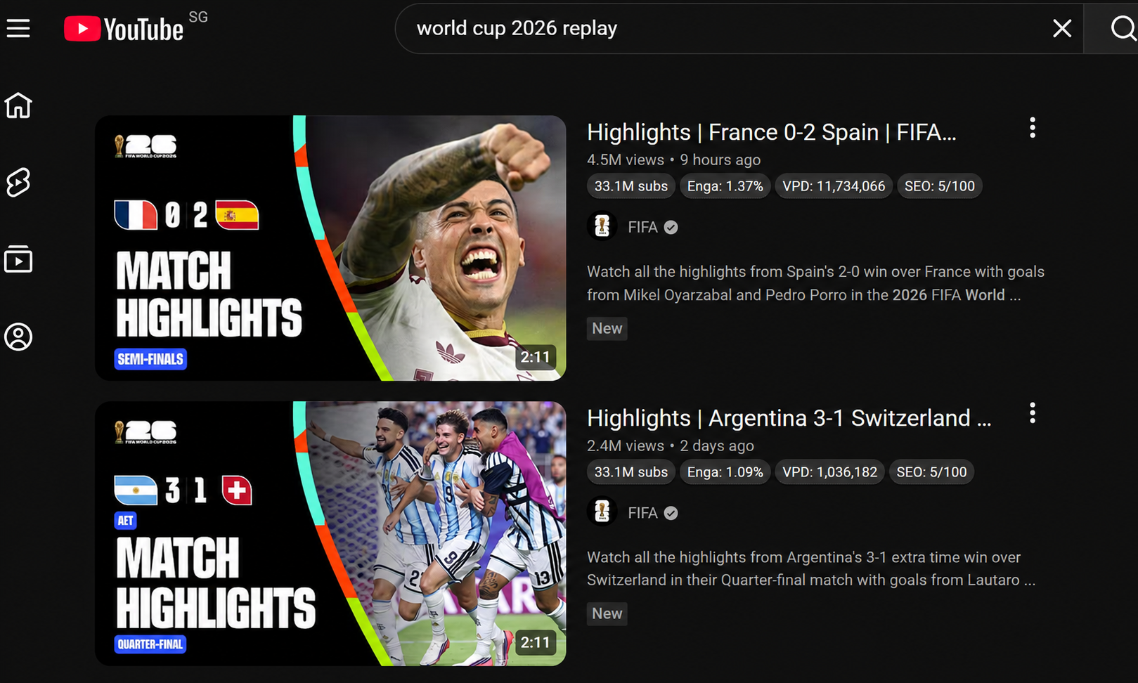 FIFA World Cup Replay on Youtube
